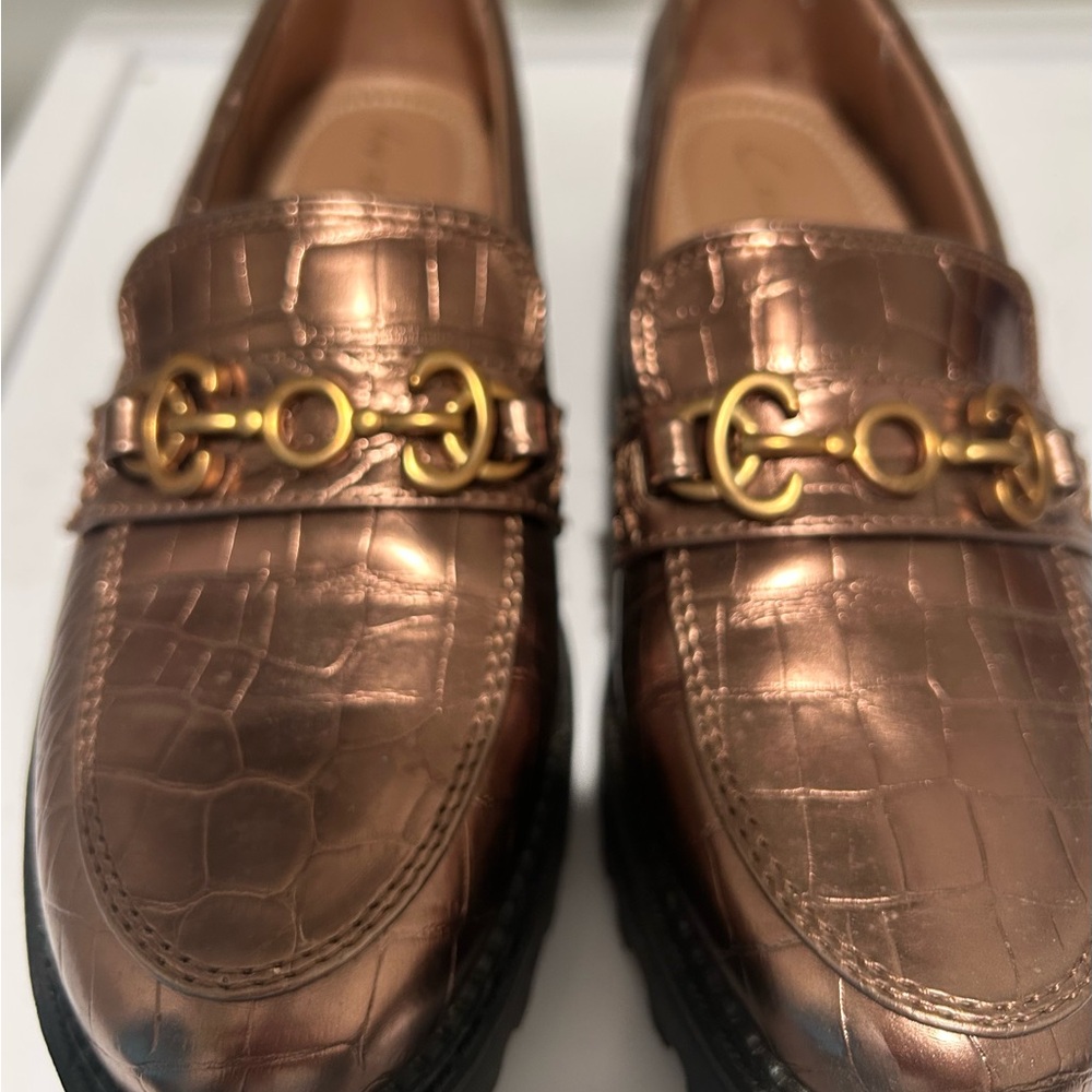 Circus by Sam Edelman Deana Rose-Copper Platform Croc Loafers w/gold horsebit 6